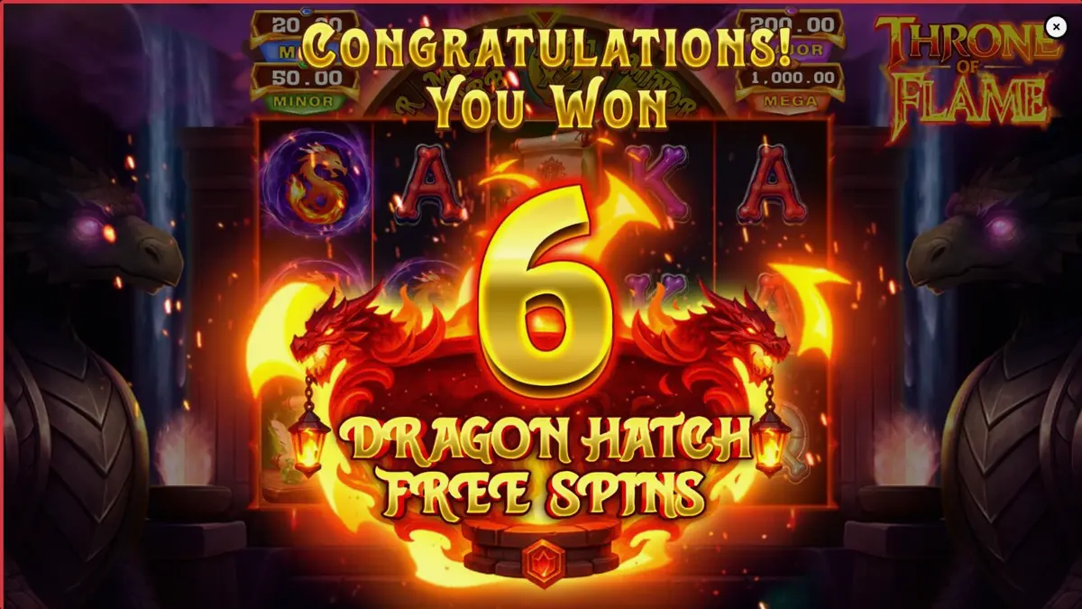 Tampilan visual slot Throne of Flame dengan tema naga dan api yang megah